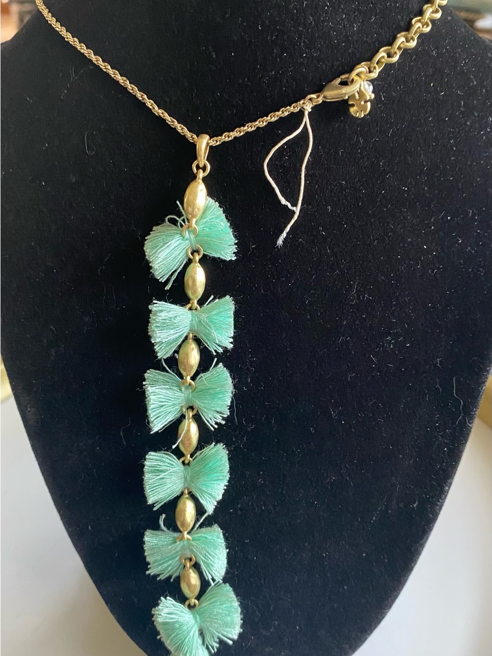 Lucky Brand Gold Chain Necklace with Mint Green Tassel Bows
